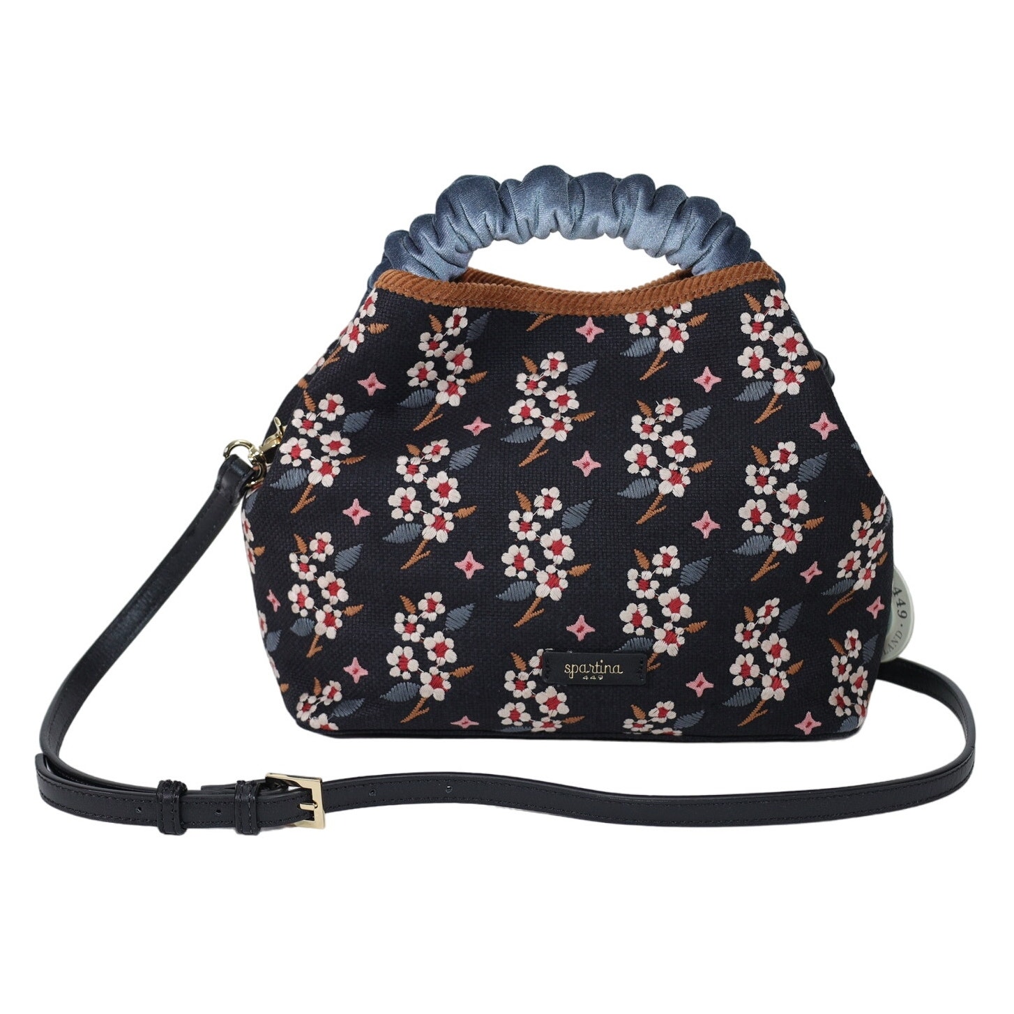 Spartina 449 Crossbody Velvet Handle Bucket Bag - White Hall Blossom Sprig - Nwt